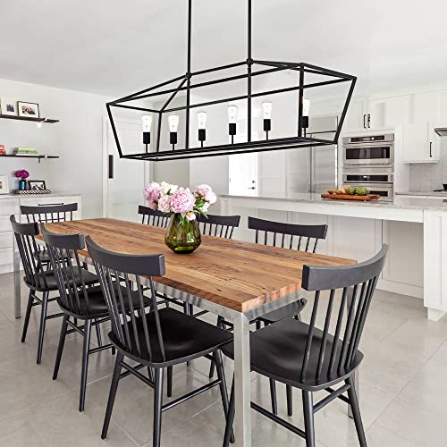 BONLICHT 6-Light Linear Farmhouse Chandelier in Matte Black Finish Industrial Kitchen Island Pendant Lighting Ceiling Hanging Lamp for Dining Room Stairway Living Room by BONLICHT - Image 7