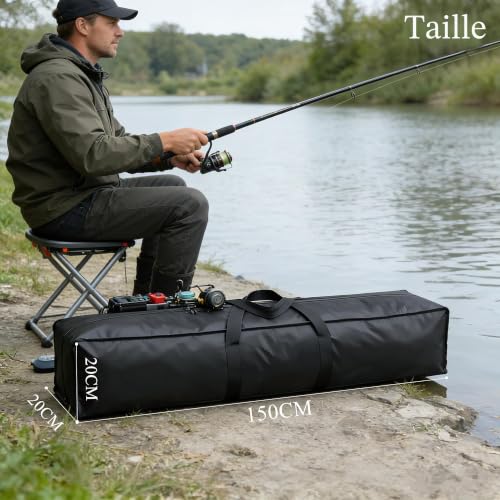 Copechilla Sac Canne a Peche 150X20X20CM avec poignée Canne à pêche et matériel de pêche Sac de Rangement imperméable Épaissi Fourreau Canne a Peche avec Fermeture éclair latérale – vue 4