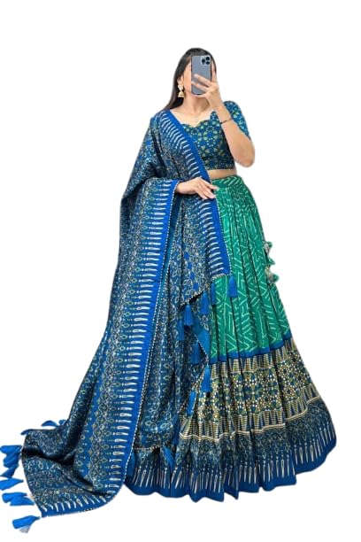 sarathybiz Women's Tussar Silk With Ikkatt Printed And Foil Printed Lehenga choli Set-picture-42