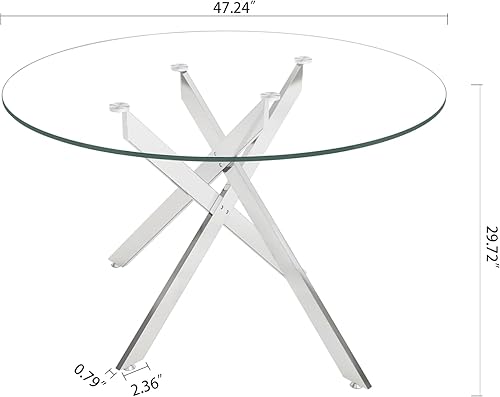 Miniatura 10 de Pvillez Mesa de comedor contemporánea, vidrio templado redondo de 36 pulgadas, base de acero inoxidable, asientos 4, mesa de cocina transparente