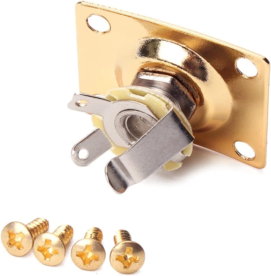 Guitar Jack Plate Socket 1/4 Inch Output Jack with Screws for Electric Guitar and Bass Replacement Hardware Gold Finish Durable Accessory