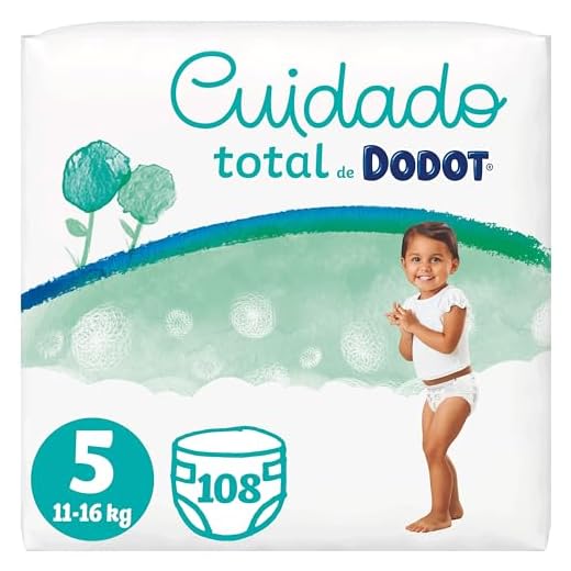 Dodot Pañales Bebé Cuidado Total Talla 5 (11-16 kg), 108 Pañales, Suave Protección de la Piel de Dodot con Ingredientes de Origen Vegetal