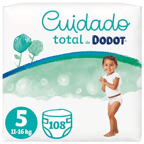 Dodot Bebé Cuidado Total Pañales, Talla 5, 11-16 kg, 108 Pañales, Suave Protección de la Piel de Dodot con Ingredientes de Origen Vegetal