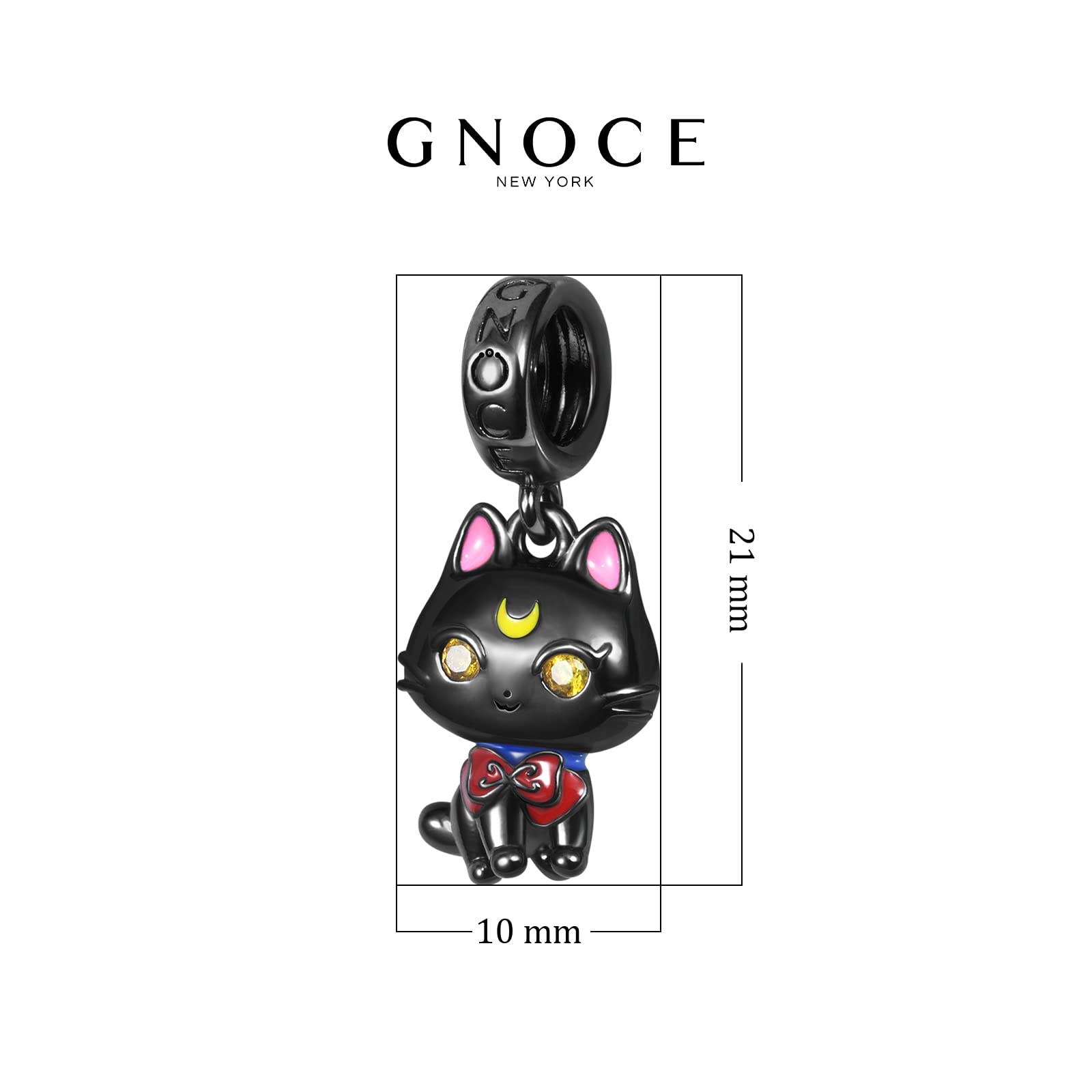 GNOCE Sweet Black Cat Charms 925 Sterling Silver Nero Placcato Ciondolo Ciondola Perline per Braccialetto di Fascino/Collana Gioielli Regalo Per Le Donne Ragazze Figlia