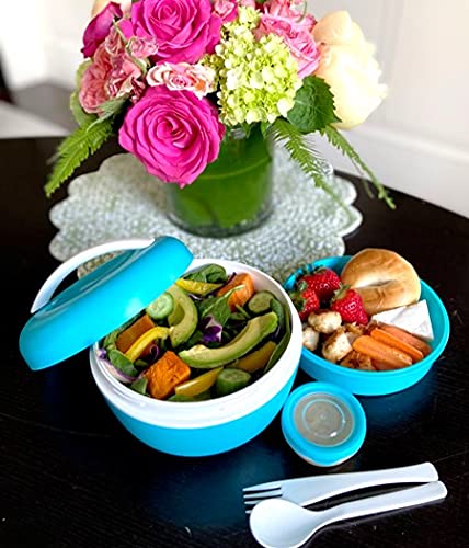 Salad Container Bento Bowl For Lunch | Lunch-Box To-Go Containers For Adults Kids | Meal Prep Kit With Lid Fits Big Salads For Women, Teens | Utensils Dressing Cup Bpa-Free, Blue #TOP6