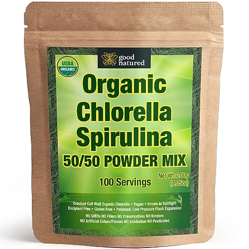 Good Natured Organic Spirulina and Chlorella Powder 50/50 Mix - 3 Month Supply - Vegan & Non-GMO Chlorella and Spirulina Powder