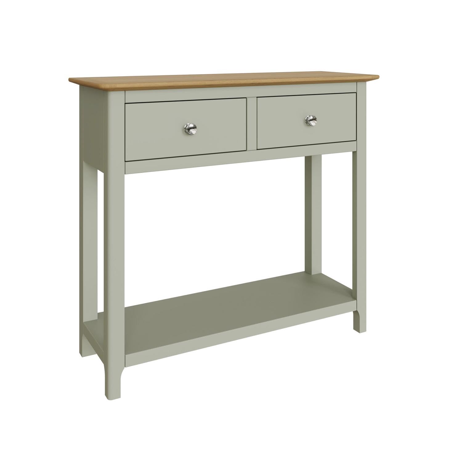 FWStyle Sage Green 2 Drawer Oak Console Table H76 x W85 x D30cm
