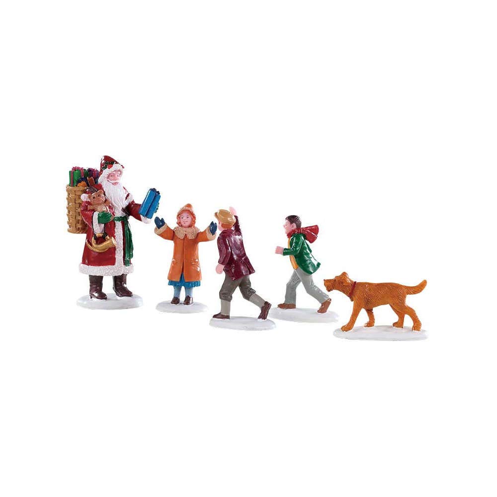 Lemax Set of 5 Christmas Figurines - Papa Christmas Scene with Children and Dog
