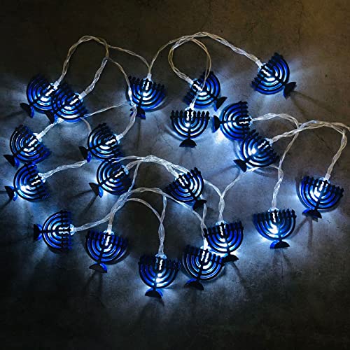 Hanukkah Blue Menorah String Lights Battery Powered Chanukah Festive Lights Candlestick Décor Fairy Lights for Jewish Holiday Wedding Parties Bedroom Decoration (3m/20led, Menorah)