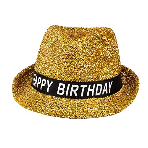Boland 00941 - Chapeau Happy Birthday, Chapeau pour l'anniversaire, or, paillettes, bandeau noir et blanc avec écriture, accessoire, cadeau, tenue, fête