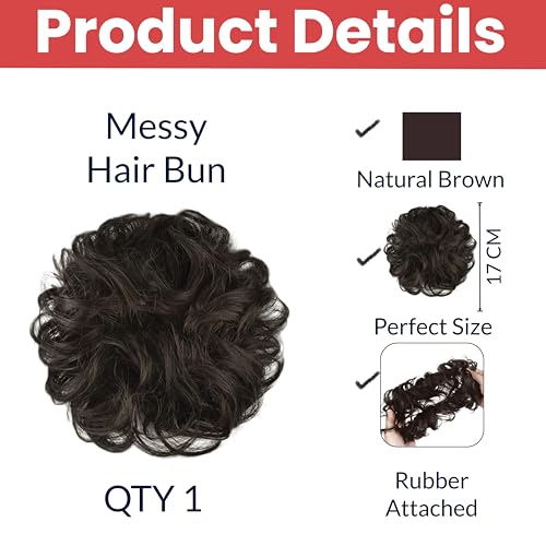 Image of TEMPERIA Hair Accessories For Women Stylish - Juda Hair Buns for Women - Messy Bun Hair Extension - Artificial Fake Hair Donuts Bun Maker Scrunchies - With Elastic Rubber band - Natural Brown - 1 Pcs