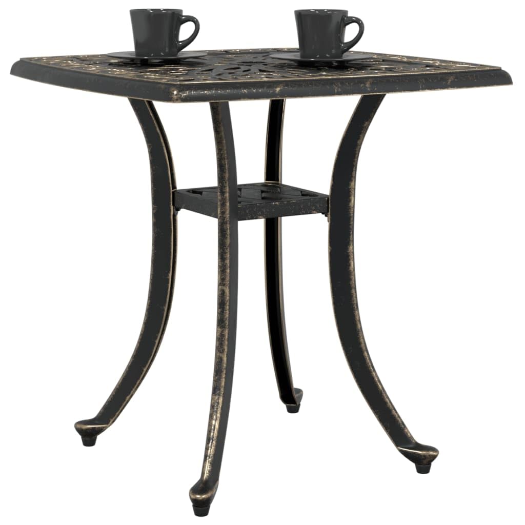 Odlew aluminiowy stół ogrodowy, brąz, 53 x 53 x 53 cm, kwadratowy stół zewnętrzny z otworem na parasol, stabilny stół tarasowy do wewnątrz i na zewnątrz