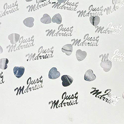 Istloho 4 Sacs Confettis de Mariage Jeter Table de dîner Scatter Décoration de Table de Mariage de Fête, argenté Just Married + Coeur Cover