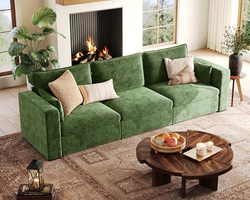 Image of 124.8'' Oversized Modular Sofa Comfy Cloud Couch with Storage, Extra Wide Sectional Sofa for Living Room, Covers Washable, 3-Seater, Chenille, Green
