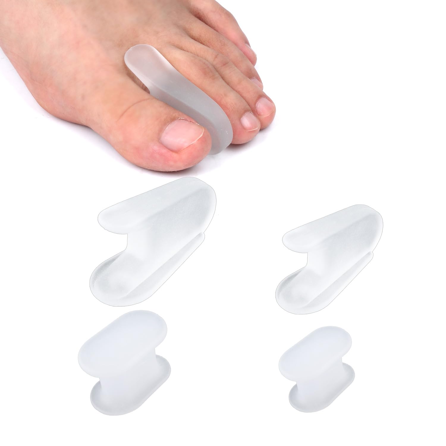4pcs Gel Toe Separators, Toe Straighteners for Big Toe Soft Silicone Toe Spacers Comfortable Relief Pain Toe Separators for Women Men Overlapping Toes (2 Styles, S and L Size)