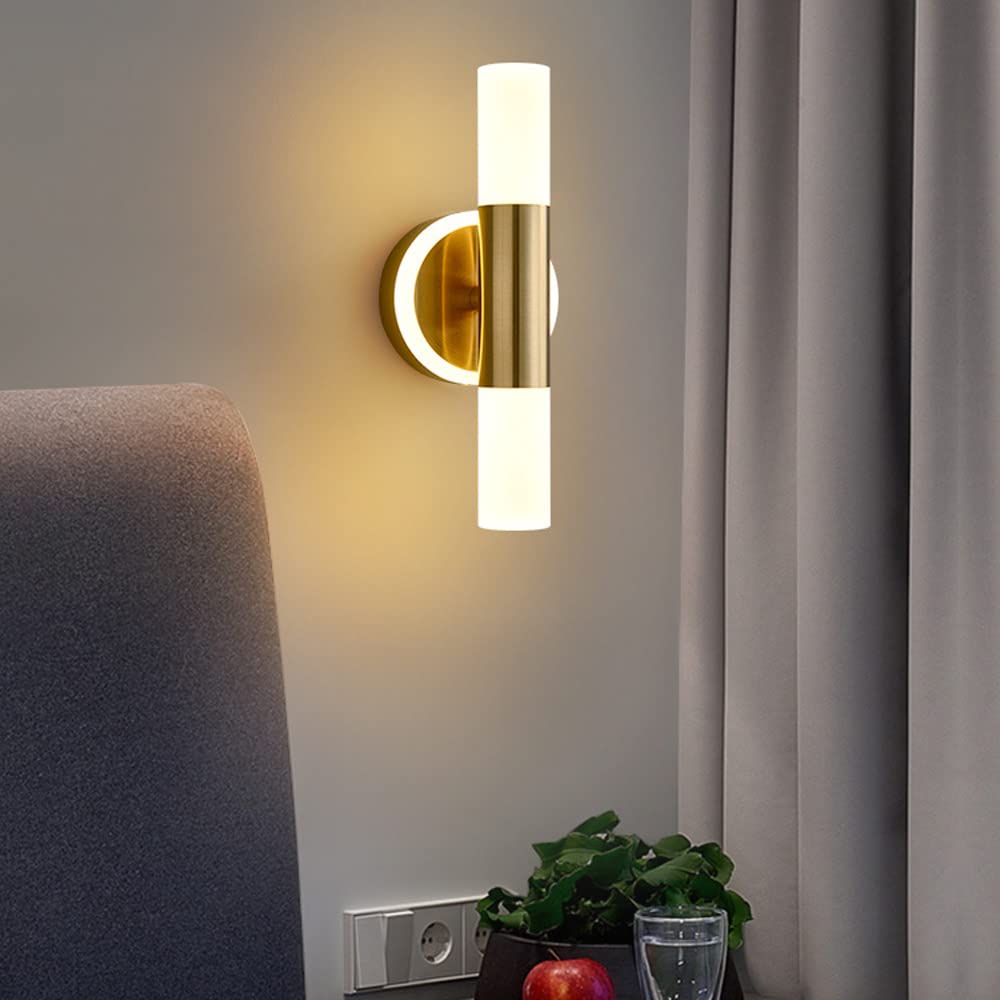 Jadssox Lámpara LED de montaje en pared, aplique de pared dorado hacia arriba y abajo, apliques de pared para interiores, accesorio de iluminación para el hogar, sala de estar, dormitorio, cabecera, p