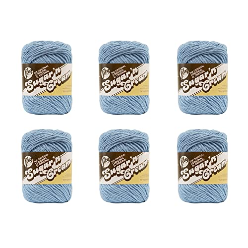Hilo azul claro Lily Sugar'N Cream para tejer pack de 6 ovillos de algodón 2