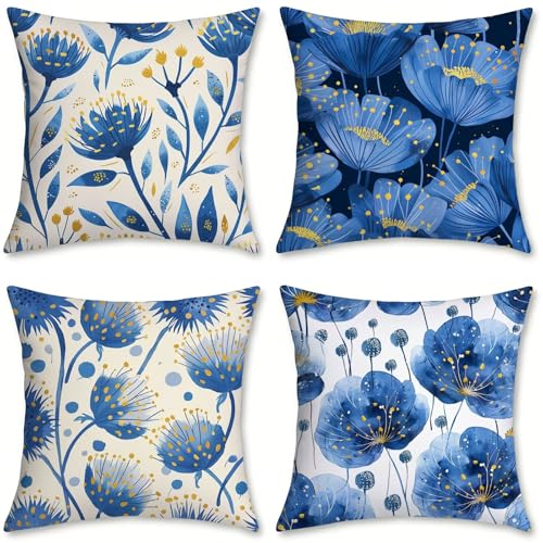 Fundas de almohada de terciopelo 70x70, cojines de exterior impermeables pack 4 azul sofá 2