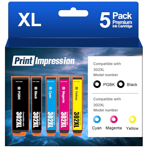 for 302XL Ink cartridges Combo Pack Remanufactured Replacement for Epson 302 302XL Ink Cartridges Multipack Work for Epson Expression Premium XP-6000 XP-6100 Printer (Photo Black-B-M-Y-C, 5-Pack)