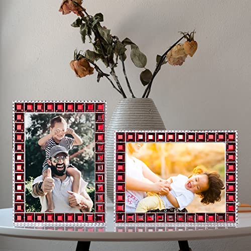 Laraine Picture Photo Frame 5X7 Rhinestones Metal High Definition Glass Display Pictures For Tabletop Crystal Home Decorative Holiday Gift (Red, 5X7) #TOP5