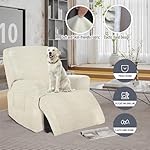Recliner Covers, Stretch Reclining Chair Covers, Recliner Sofa Slipcovers Stripe Jacquard Recliner Couch Covers Furniture Protector Covers for Pet Kid Good Choice for All Seasons (Beige) - Image 2
