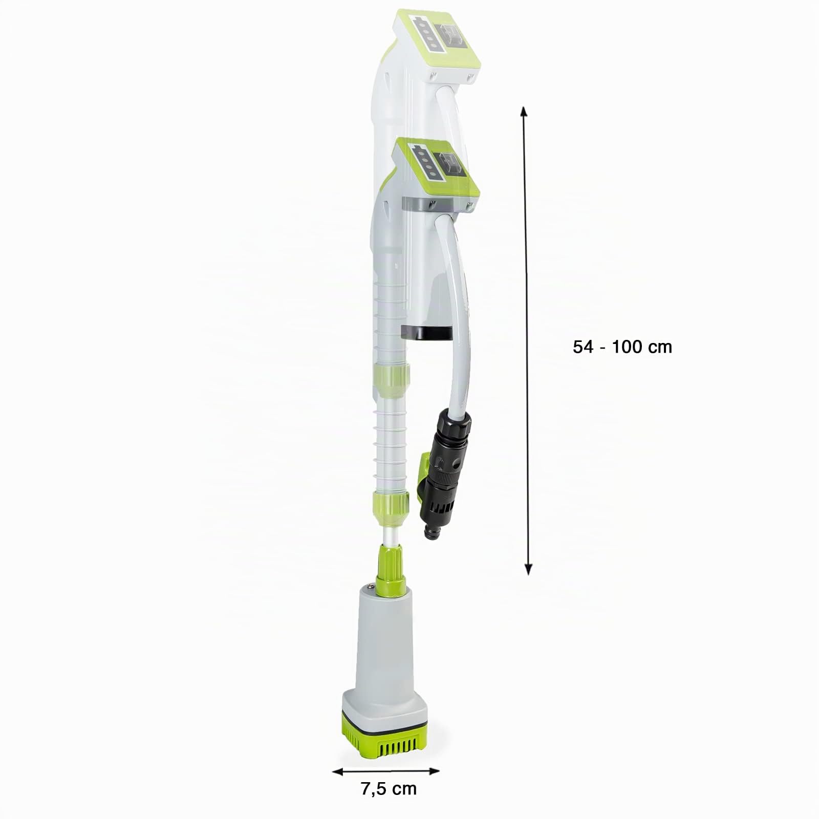 Grafner Akku Regenfasspumpe inkl. Akku und Ladegerät, Fördermenge 1500 l/h, mit Teleskoprohr, integriertem Filter, Fassrandhalter und Regulierventil, Förderhöhe max. 11 Meter, Autostop, Akku-Anzeige