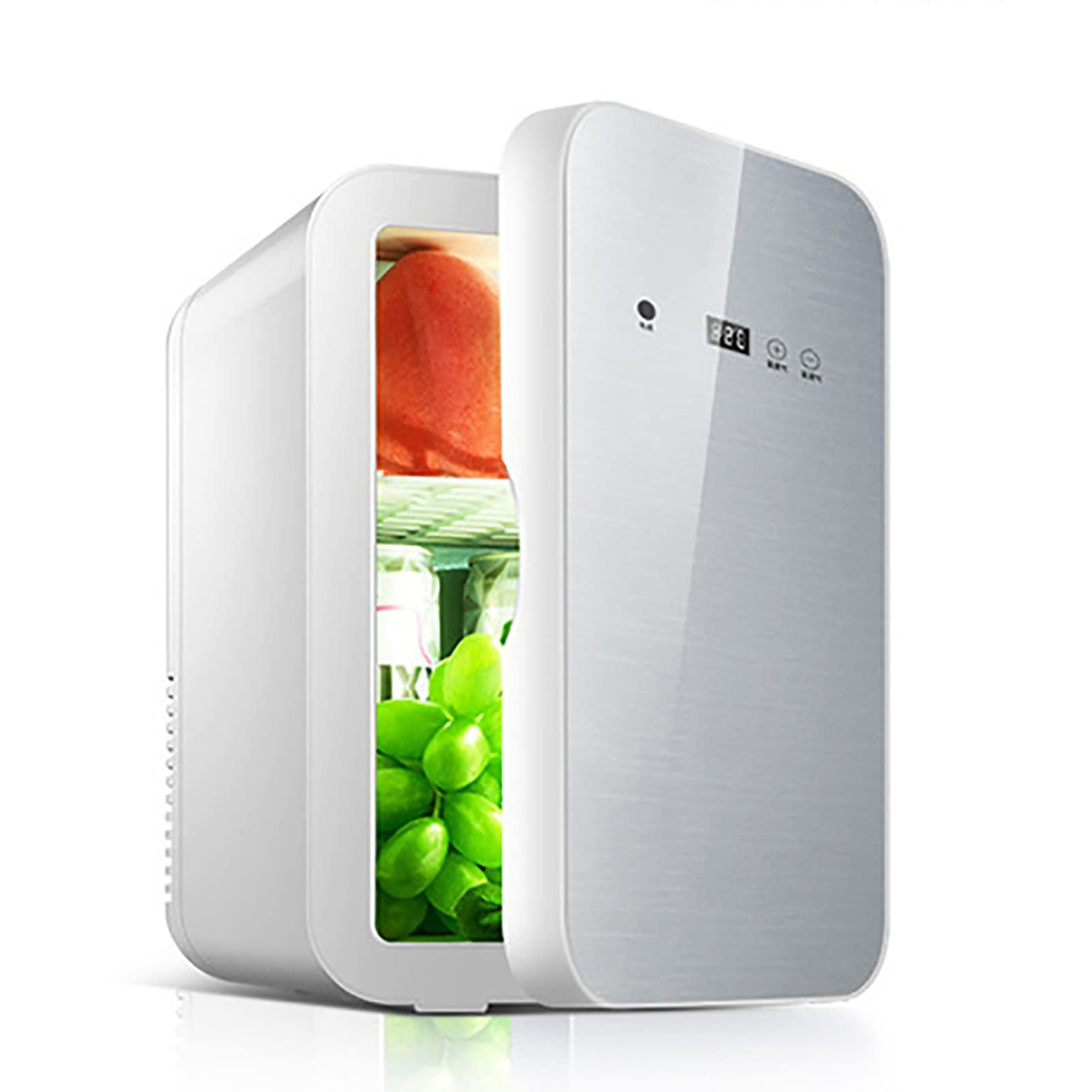 Hxoity Silver 8L Mini Fridge Small Skincare Refrigerator Digital Display Electric Reefer Portable With Temperature Control Food Heater & Beverage Cooler For Car/Camping/Travel Ac+Dc Power Compatibility(Silver)