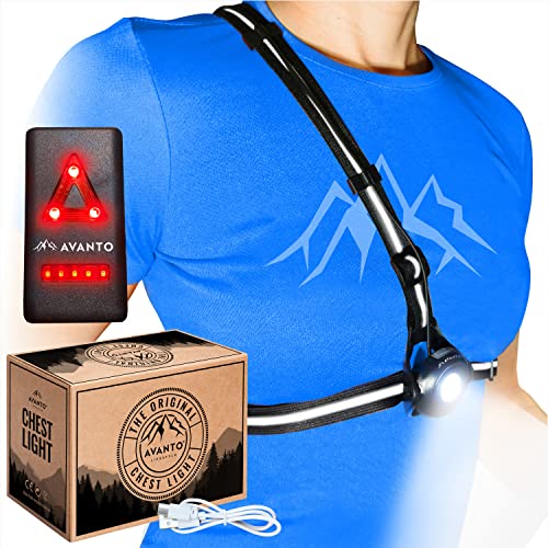 AVANTO PRO Chest Running Lights for Runners, Original, 500Lumen Adjustable Beam, 3-5h Use Time, Strong USB-C rechargeable battery, Running Headlamp Flashlights, Walking Lights for Night Walking, Black