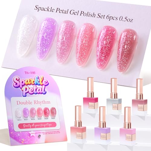 Double Rhythm 6 Pcs Full Size Gel Nail Polish Set with Color Swat...