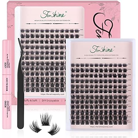 fenshine beauty Cluster Lashes Pestañas individuales Tallo ancho D Curl 144 piezas 9-15 mm Longitud DIY Extensiones de pestañas Pestañas postizas suaves individuales Cover