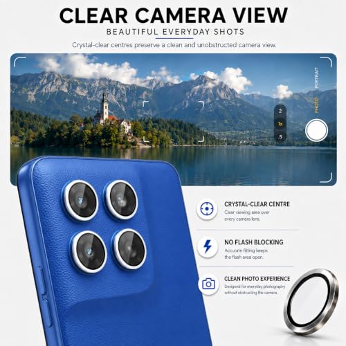 Image of ArmourPro Camera Rings Tempered Glass for Motorola G77 Power, Tough HD Individual Aluminum Alloy Rings 9H Camera Cover, Scratch-Resistant,Camera Lens Protection| Blue, 1 Pack