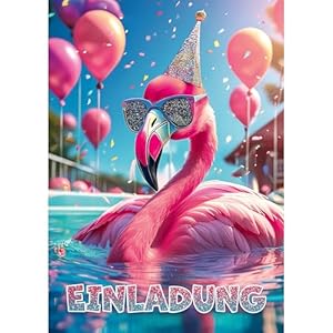 Moosthaler GLITZER Flamingo Einladungskarten 12 Stück