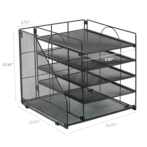 AUPSEN Desk Organizer with File Holder, 5 Trays Paper Letter Tray Organizer, Mesh Desk Organizers and Accessoriesand for Home Office (Black)