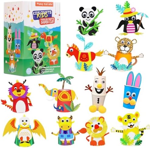 fangtaiabc Arts and Crafts for Kids Ages 4-8 .Arts and Craft Kit for Toddlers and Preschoolers Art Craft Gift for Kids- 12 Paper Cup Art Kit Toy for.3, 4,5.6.7.8Year Old Boys Girls Toddlers,