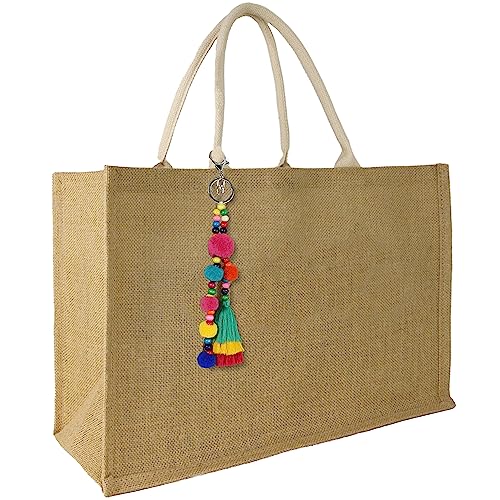 Image of Hibala Woven Large Beach Bag Straw Beach Tote Handmade Weaving Shoulder Tassel Bag Handbag