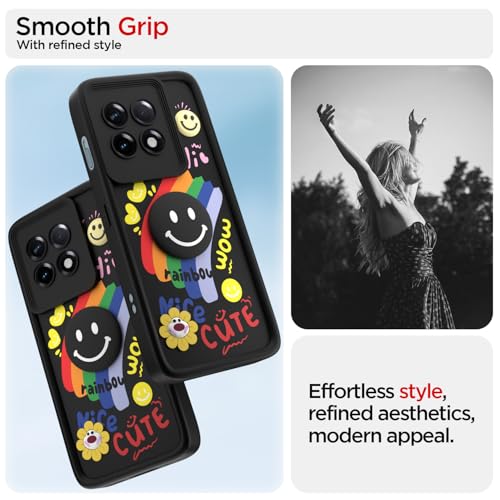 Image of Pikkme Back Cover for OnePlus 11R 5G | Soft Silicone| Cute Rainbow Smile & 3D Cartoon Flower Design | Shockproof Raised Camera Protection Bumper Case (Black)