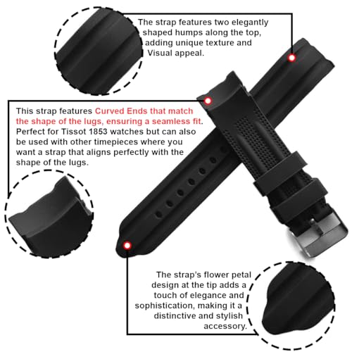 Image of DBLACK ''DEMALO'' Premium Silicone Watch Strap, Curved Ends Design, Petal Design at the Tip, Matte Finish Silicone Watch Belt / / For 20mm, 22mm, or 24mm Silicone Watch Band (Choose Your Size, Black)