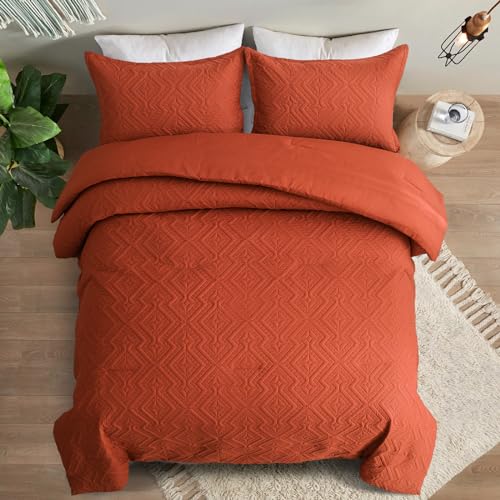 Wongs Bedding YS01AB010878Q3U-A Burnt Orange Comforter Set Queen Size(90"×90"), Terracotta Geometric Textured Halloween Bedding Comforter Sets thumb #2