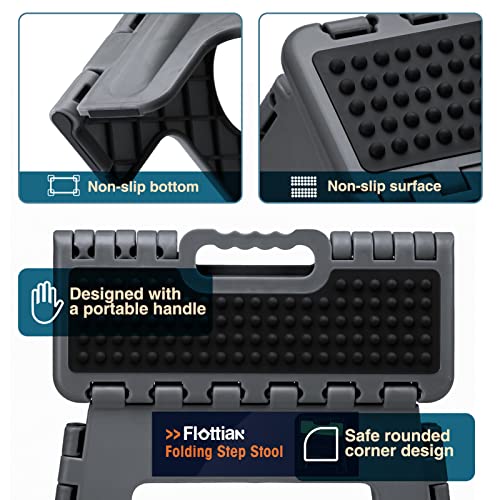 Image of Flottian 16 inch Folding Step Stool for Adults and Kids Holds Up to 300 lbs,Non-Slip Folding Stools with Handle, Compact Plastic Foldable Step Stool for Bathroom,Bedroom, Kitchen, Gray,1PC