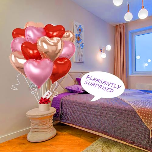Image of Rose Gold & Red Heart Balloons,18 Inch Light Pink Foil Love Heart Shaped Balloons for Anniversary Wedding Engagement Birthday Party Baby Shower Valentines Decorations(12Pcs)