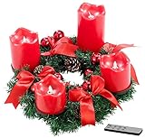 Adventskranz inklusive 4 LED-Echtwachskerzen, Fernbedienung und deutscher Anleitung. Adventskränze Kerzen elektrisch - Außerdem relevant oder passend zu: Elektrischer Beleuchtung, elektrischen, Weihnachten, Elektrische, Advents, Advent