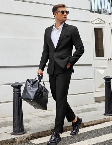 COOFANDY Men Suits Classic Fit 2 Piece Suit Set One Button Casual Blazer Wedding Bussiness Suit Separates3