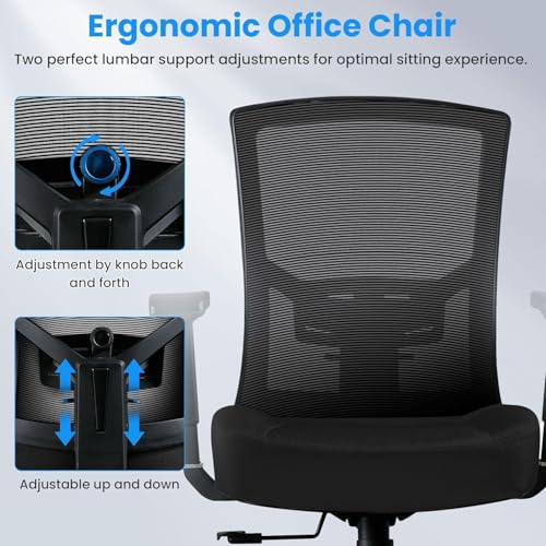 Big and Tall Office Chair 600lbs, Ergonomic Home Office Chair for Heavy People with 2D Adjustable Lumbar Support and High Back Heavy Duty Metal Base Mesh Chair(Black) image 4