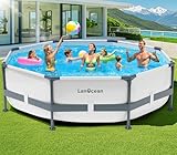 LanOcean Frame Pool 300x300x60cm Große, Stahlrahmen Pool Garten mit Pannensicheres Material, Family Pools Aufstellpools & Schwimmbecken Garten Schnelles Ablassen, Swimmingpool Rund für Ganze Familie