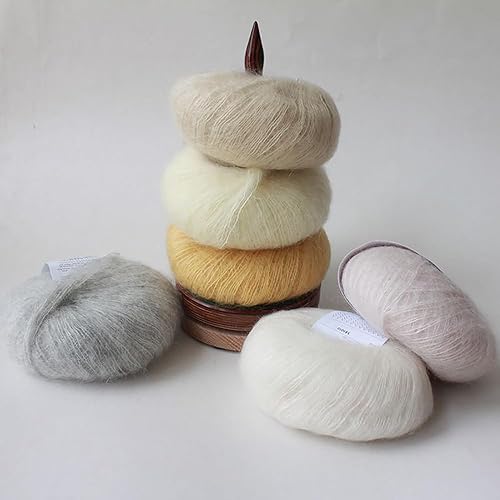 Miniatura 2 de Tynn - Hilo de encaje mohair de seda, 2 bolas, 1.76 onzas, suave y esponjoso de seda de angora, mezcla de lana de angora, para tejer y ganchillo,
