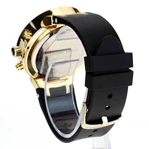 Techno Trend Gold Black Hip Hop Rapper Buckle Band Baller Wrist Watch #TOP3