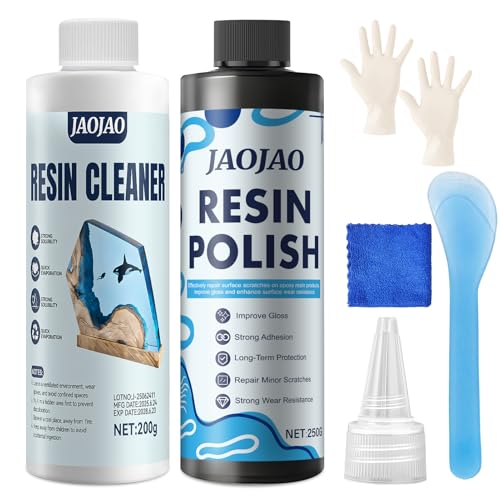 JAOJAO Resin Polishing Kit Epoxy Resin Polishing Kit with 200g Resins Cleaner 250g Resins Polish for Cleaning Epoxy Scratch Removal Protect Surfaces for Resins Countertops Floors Furniture Crafts