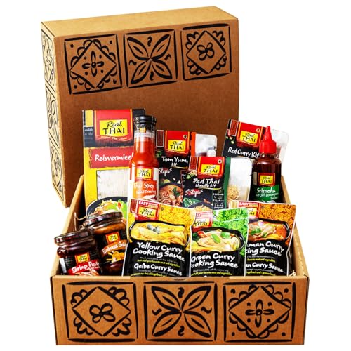Geschenkbox Asia Real Thai – Authentisches Thai Food Geschenkset mit 11 Spezialitäten – Präsentkorb für Feinschmecker, Geburtstage, Weihnachten & kulinarische Reisen - Gechenkkorb gefüllt