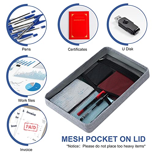 Oterri Hanging Filing File Box With Mesh Pocket, File Organizer Box With Lid, Collapsible Document Organizer Box For Letter Size, Easy Slide Durable Storage Box For Office/Decor/Home (2 Pcs, Grey) #TOP3