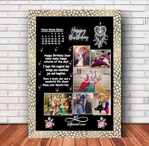 Image of Customized Birthday Photo Frame for Best Friend | Personalized Gift with 6 Photos & Birth Date | 12x8 Inch Black Synthetic Wood Frame | Unique Friendship Gift & Birthday Keepsake.